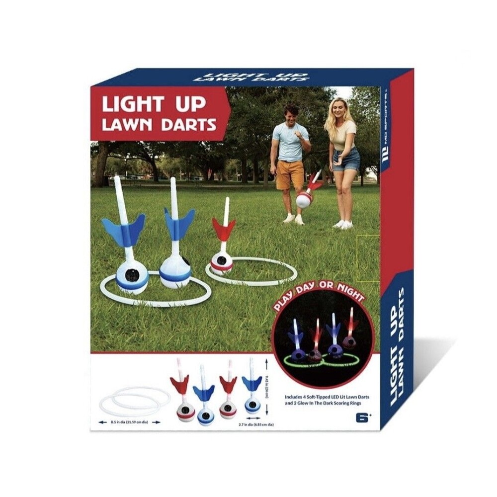 MD Sports Light Up Lawn Darts Set LED Soft Tipped Darts Glow Scoring Rings